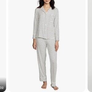 New Maison Du Soir Medium Pajama Set Top Pants Ivory stripe Womens Button Up